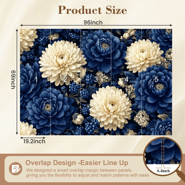 Red Barrel Studio Peel and Stick Wallpaper Elegant Beige Blue Floral ...