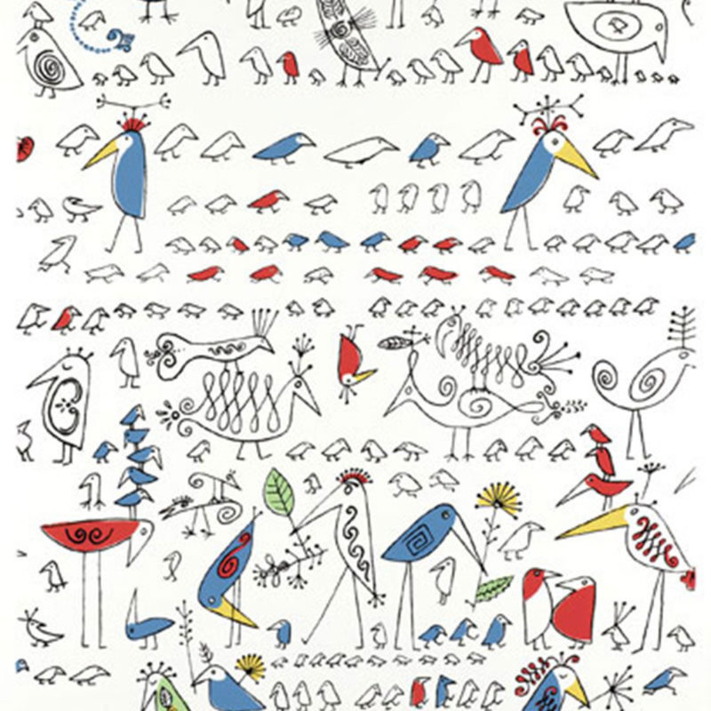 Aviary Fabric, Multi on White