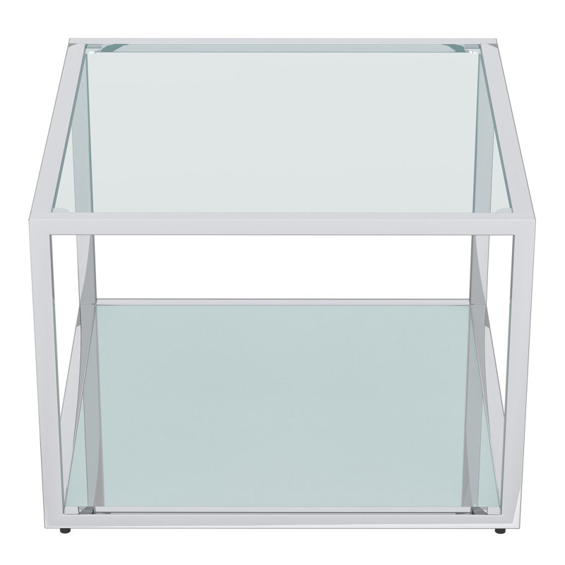 Petite table basse carrée Charles en argent, H 14 po x L 20 po x l 20 po 