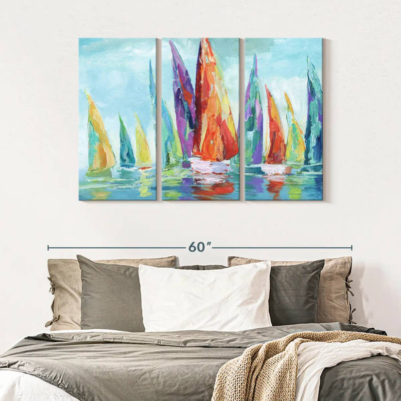 «Fine Day Sailing I», 3 pièces sur toile, H 32 po x l 50 po x P 1,25 po