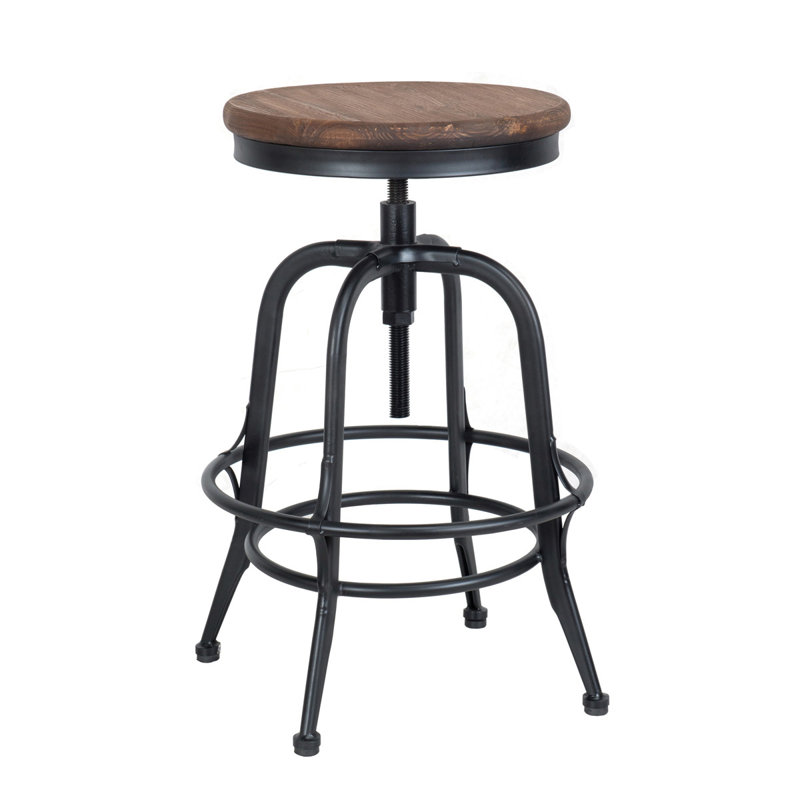 Swivel Solid Wood Adjustable Height Stool, Black