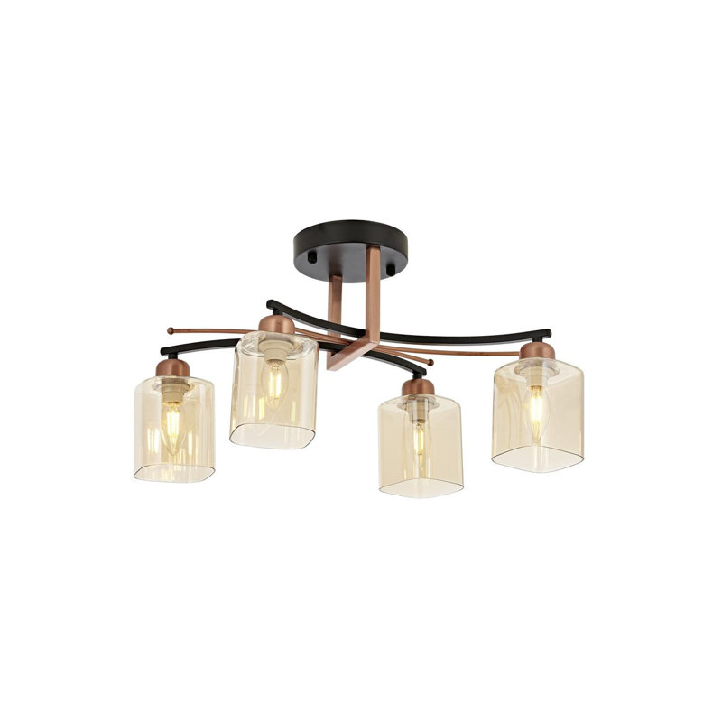 Plafonnier semi-encastré en verre, Doré / Noir