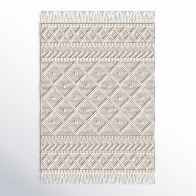 Loria Geometric Handmade Hand Woven Wool Ivory/Charcoal Area Rug