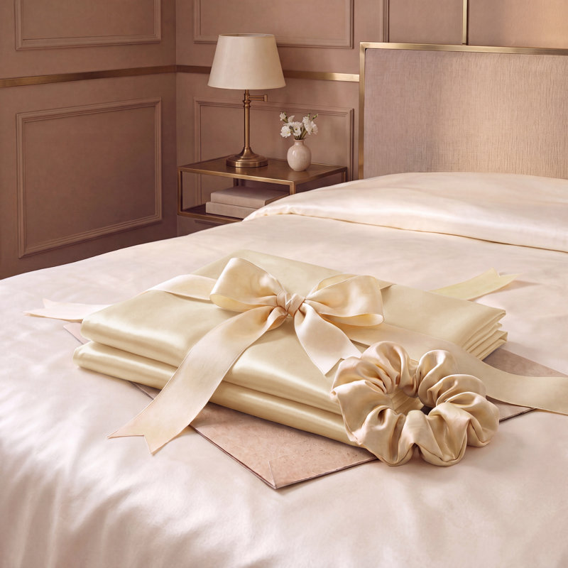 Ensemble de 2 taies d'oreiller en satin, 300 fils, sable gris, GentleSoft ™, Taie d'oreiller très grande, Cream