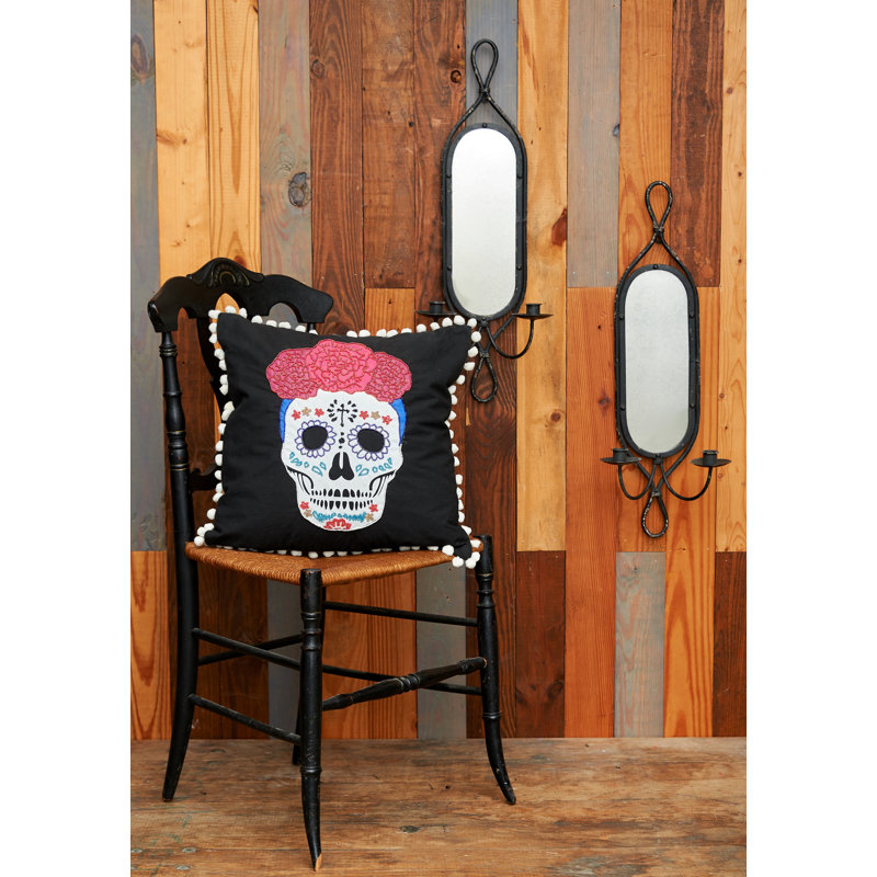 Sugar Skull Beaded Throw Pillow