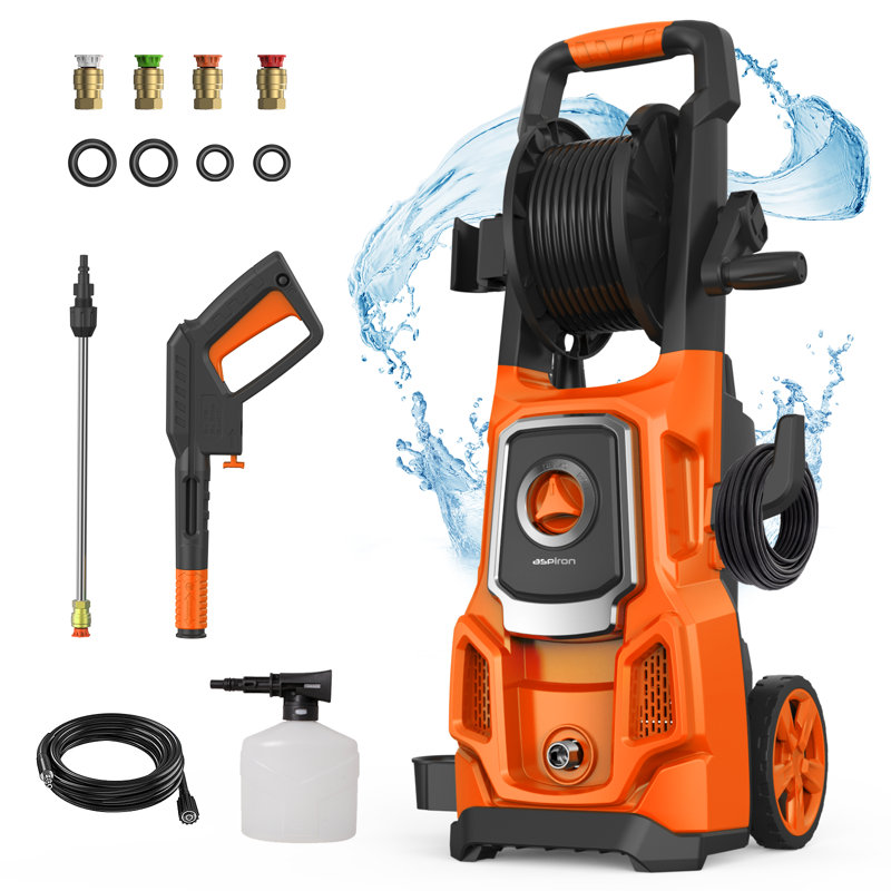 4200psi Max 3.0 Gpm Electric High Pressure Washer, Power Washer With Hose Reel, Car Wash Machine With 4 Quick Connect Nozzles, Foam Cannon, For Cars, Patios, And Floor Cleaning
