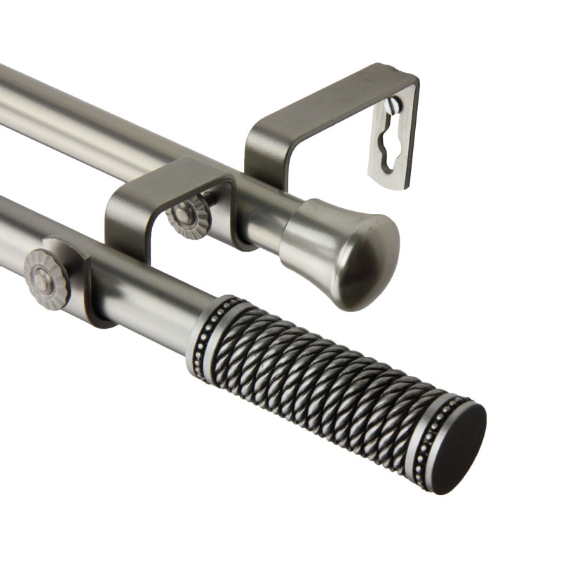 Tringle à rideaux double filetée, H 0,81 po x l 84 po x P 6,38 po, Nickel satiné