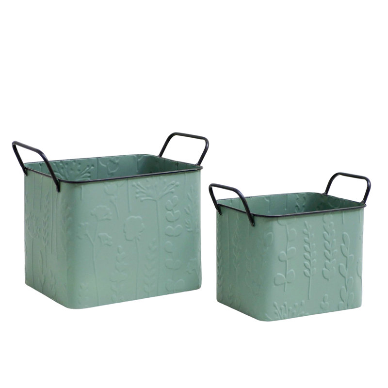 Ensemble de rangement pour plantes en métal estampé vert 12,5 po