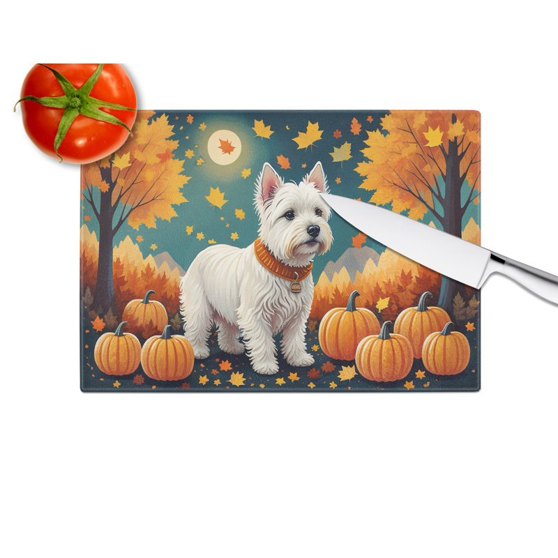 Westie Fall Glass Cutting Board Large