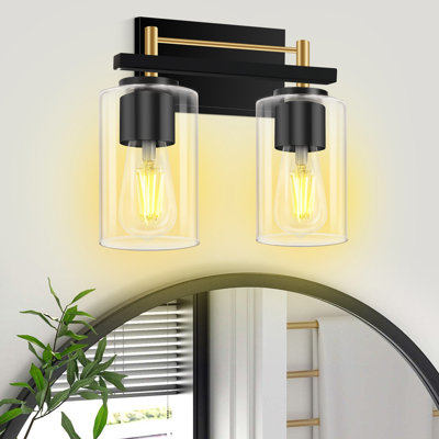 2 - Light Vanity Light With Clear Glass Shade For Bathroom, Bedroom, Hallway, Mirror