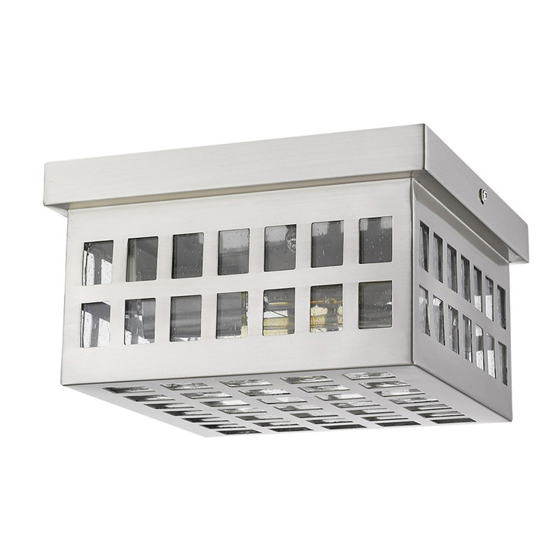 Plafonnier encastré carré 8,75" lanterne 2 lumières Hobbs, Nickel satiné