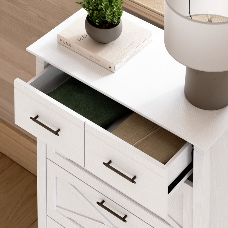 4 Drawer Chest, Farmhouse Style, Tall Storage Cabinet, Pure White Oak, White