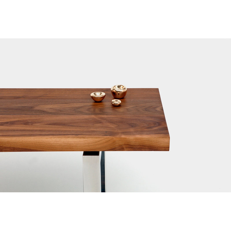 Gax Walnut Wood Dining Table, 36" W x 96" L, Polished Stainless Steel