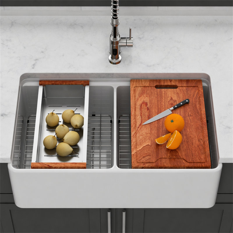 Station de travail de ferme 33 po - 33 po x 20 po x 10 po en porcelaine blanche