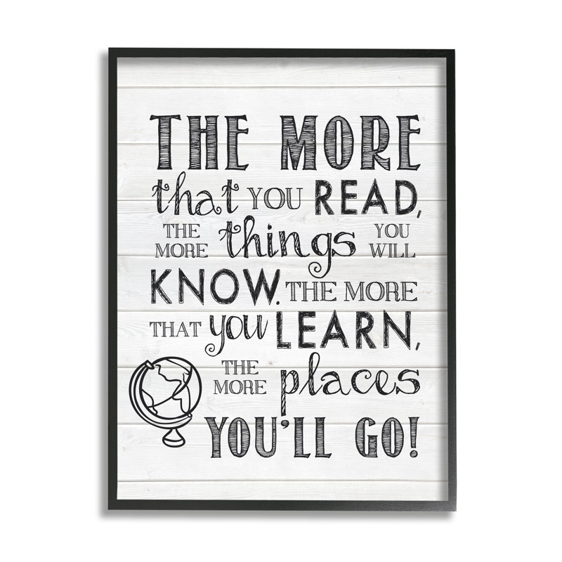 " The More You Read Quote Rustic Plank " by Lettered And Lined, Midnight Black Framed Giclee, 14" H x 11" W x 1.5" D