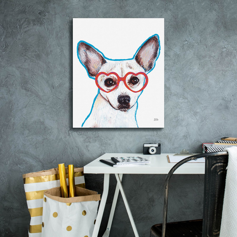 «Bespectacled Pet 1» par Melissa Averinos, art mural sur toile, H 24 po x l 20 po x P 0,75 po