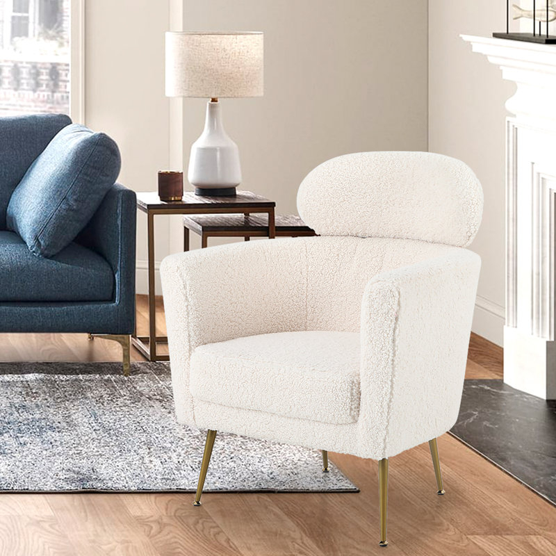 Aurich Upholstered Barrel Chair,  Warm White Polyester Blend