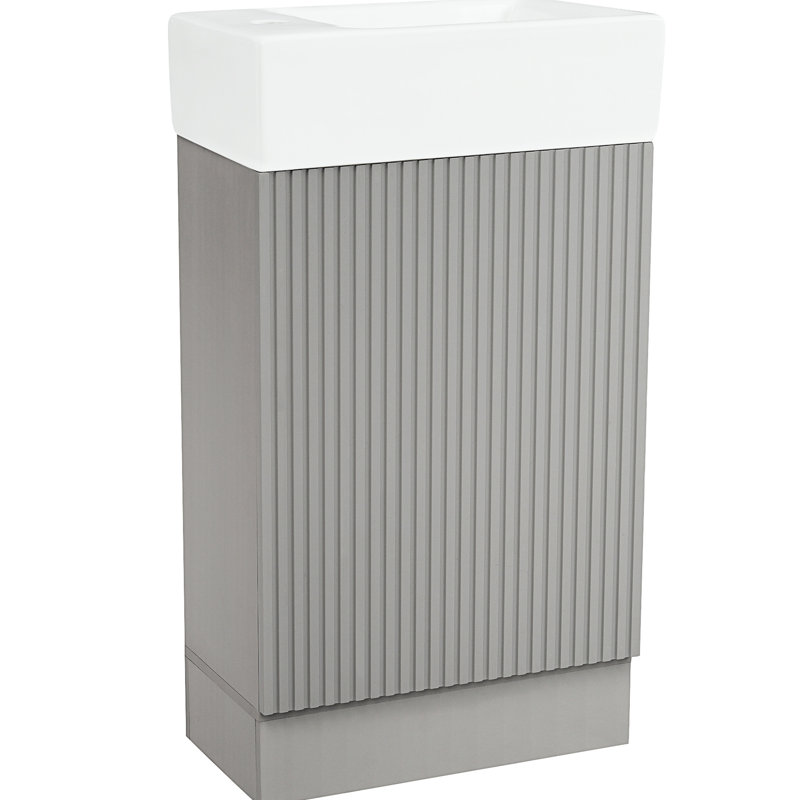 Meuble-lavabo de salle de bain avec lavabo en céramique, armoire grise et porte-papier hygiénique 18,6 po, Gris
