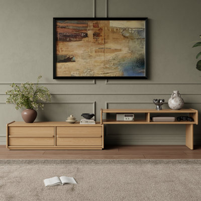 Adda Solid Wood Extendable TV Stand with Storage Drawers and Open Shelves for Living Room Bedroom Entertainment Center