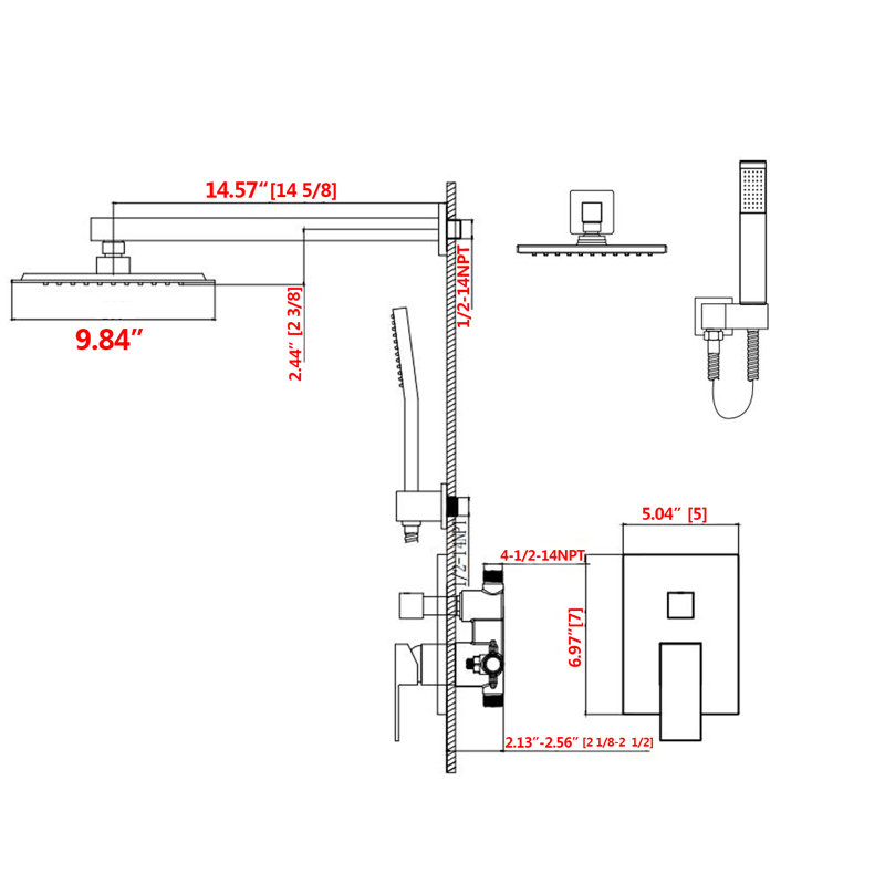 Complete Shower System with Rough in-Valve, Brushed Gold