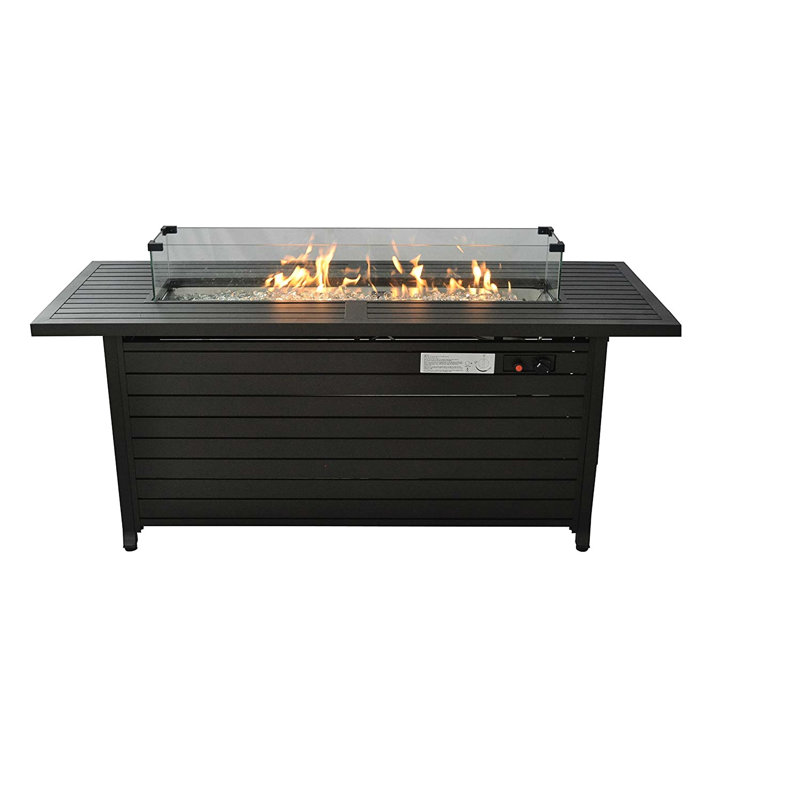 50000Btu Rectangular Fire Pit Table, 57 In Propane, With Lid & Wind Guard, , Bronze Steel, For Garden Backyard Deck Patio Camping Party Outdoor Use Propane 50000Btu, And Fireplace