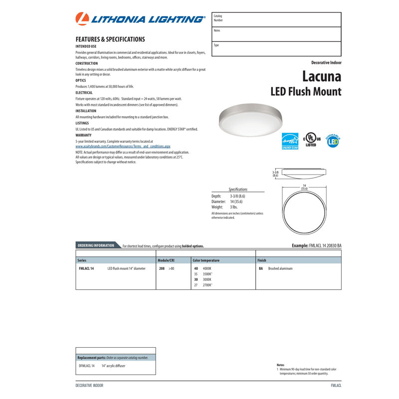 Lacuna Acrylic LED Flush Mount, 4000K