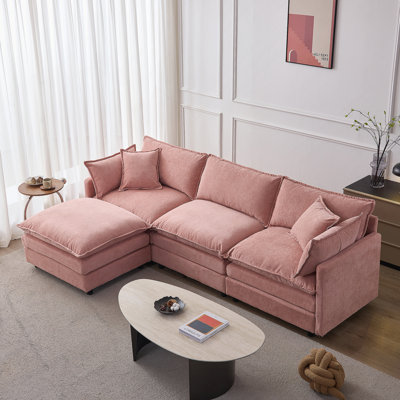Canapé modulaire de 105 pouces avec revêtement en chenille, conception en forme de L avec repose-pieds pour un confort ultime et une disposition flexible.