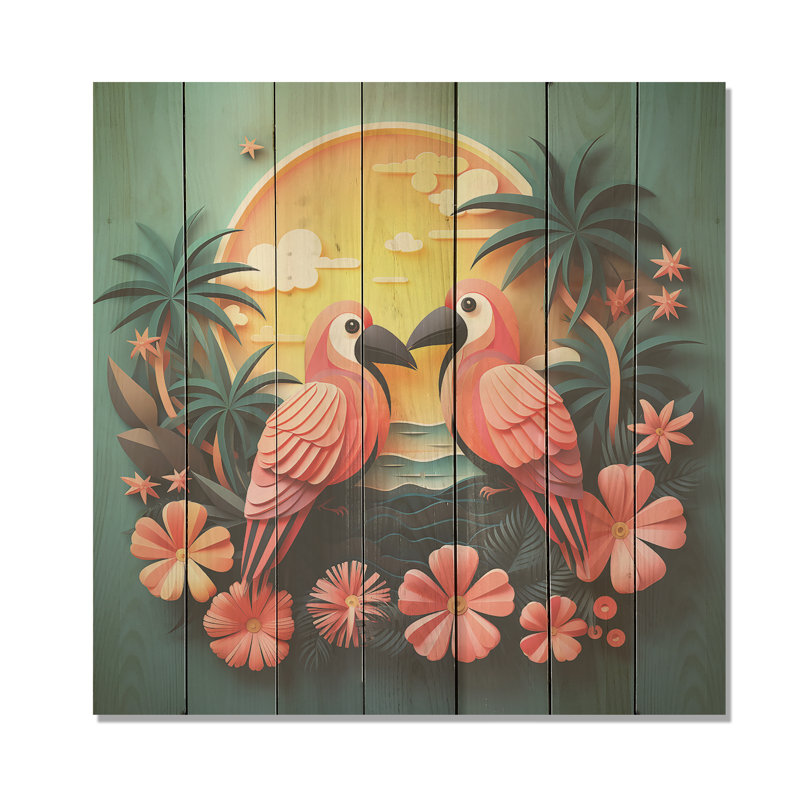 Toucans roses roses - oiseau sur bois, H 30 po x l 30 po