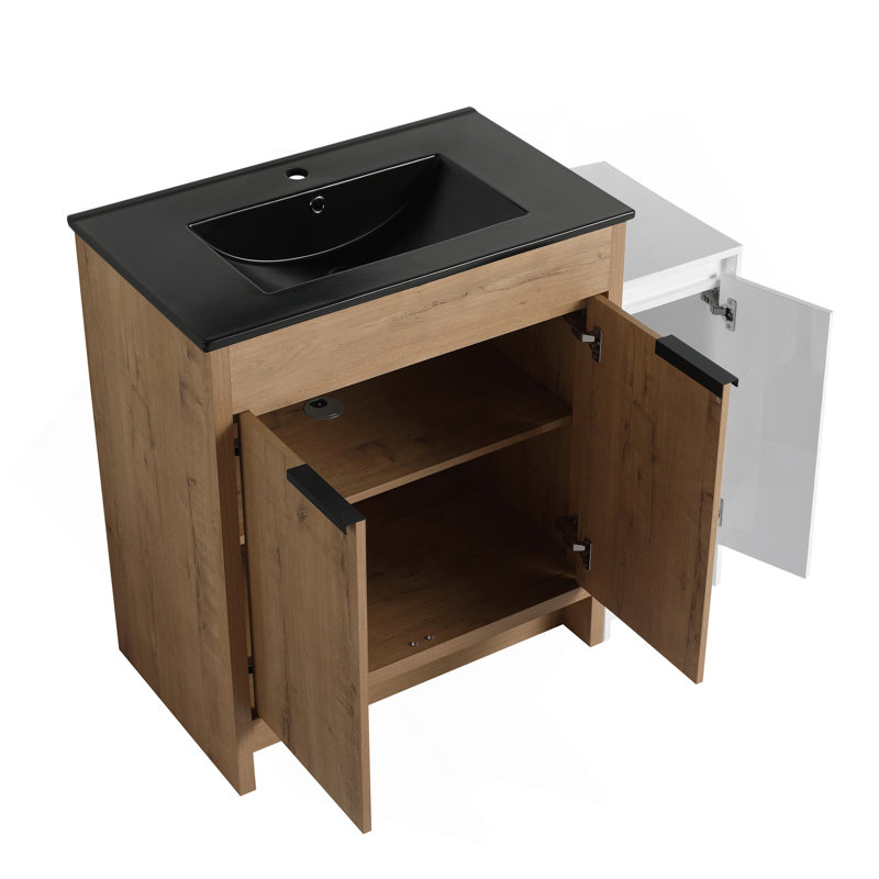 Meuble-lavabo autoportant avec lavabo en céramique et armoires de rangement, porte à fermeture douce, armoire combinée,, 42"