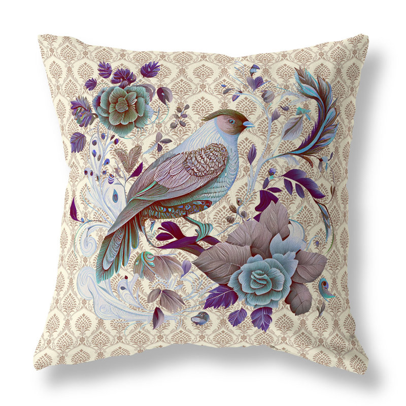 Coussin Songbird, H 18 po x l 18 po, Beige, brun et gris