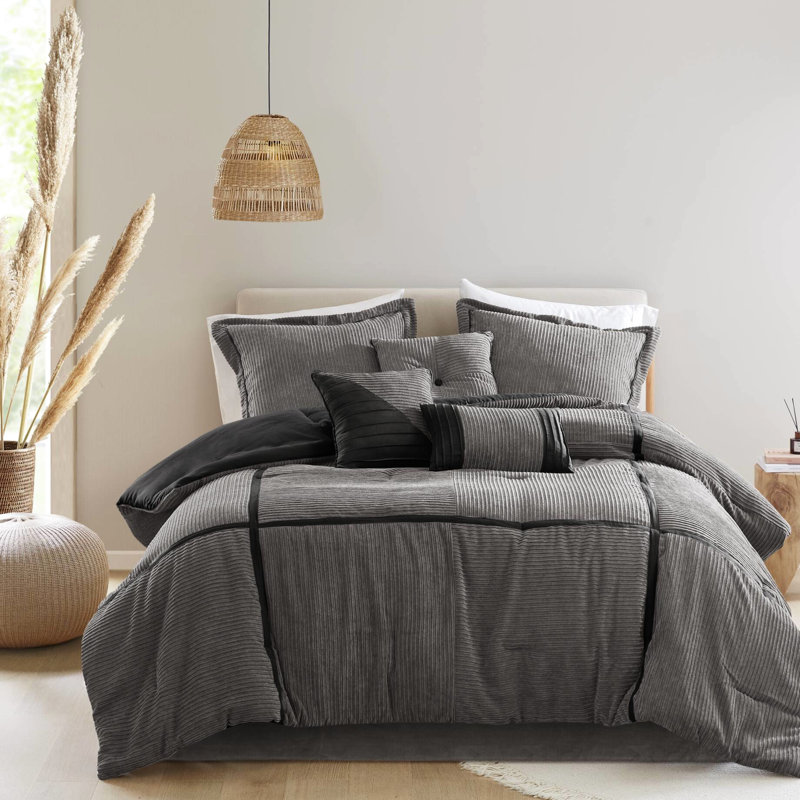 Édredon pour très grand lit en velours côtelé gris - Chambre silencieuse, respirante, apaisante et apaisante, Gris