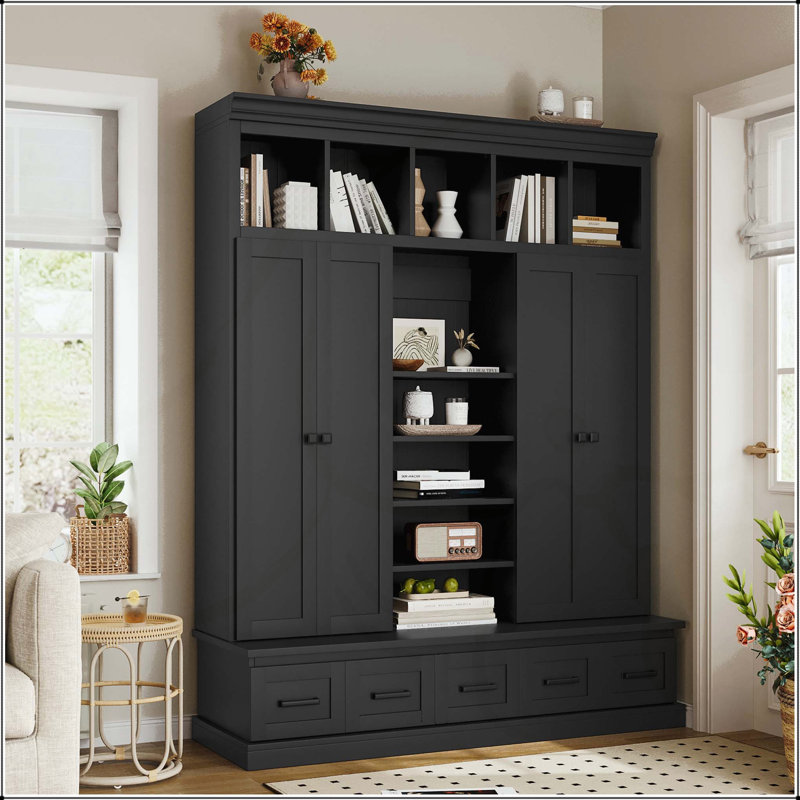 Arbre d'entrée avec 5 tiroirs, 5 casiers et tablettes réglables (H 78,7 po), Noir