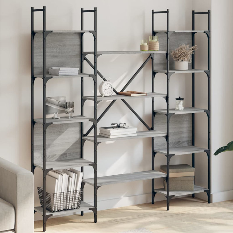 17 Stories Bookshelf 155.5X24x166.5 Cm Engineered Wood, Grey Sonoma