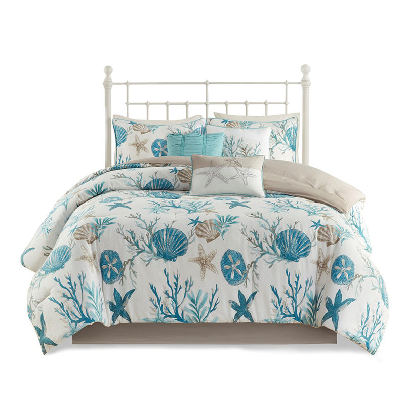 Ensemble d'édredon en satin de coton 7 pièces turquoise