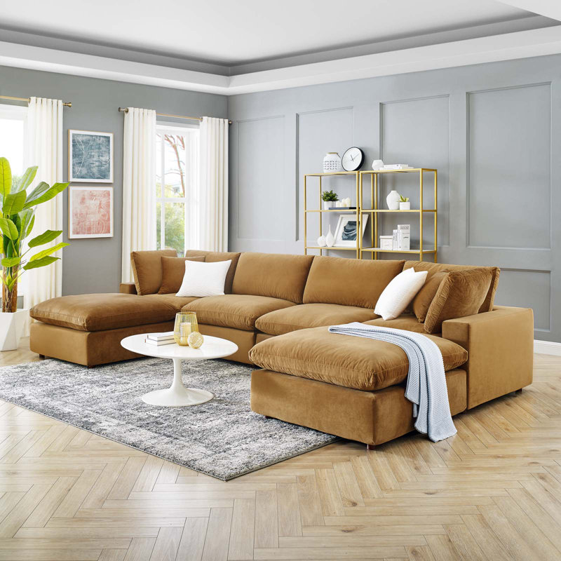Canapé modulaire en velours rembourré 6 pièces Modway Commix, Cognac