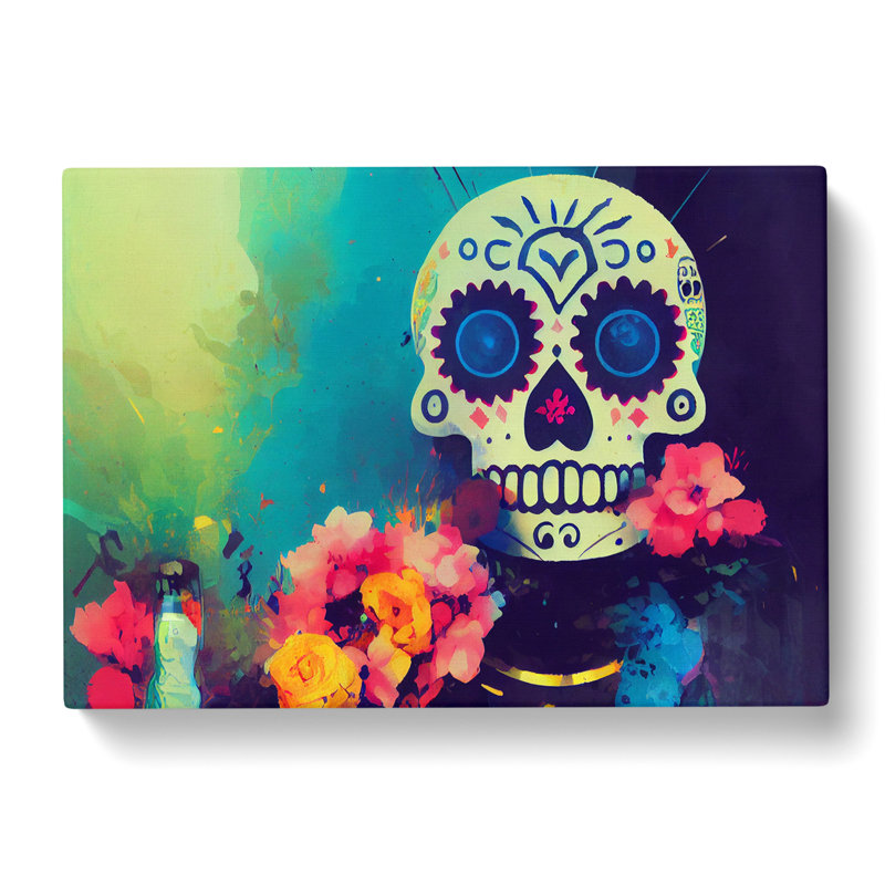 XXX-H1022-WF-8305X Stellar Floral Sugar Skull - Wrapped Canvas Painting