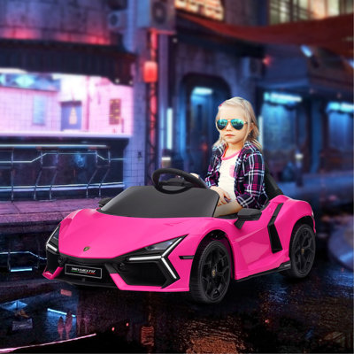 Qaba Lamborghini Revuelto Licensed 12V Kids Electric Car, Battery Powered Ride on Car with Hydraulic Doors, Remote Control, Transport Wheels, Spring Suspension, Music, Lights, 3 Speeds, Pink