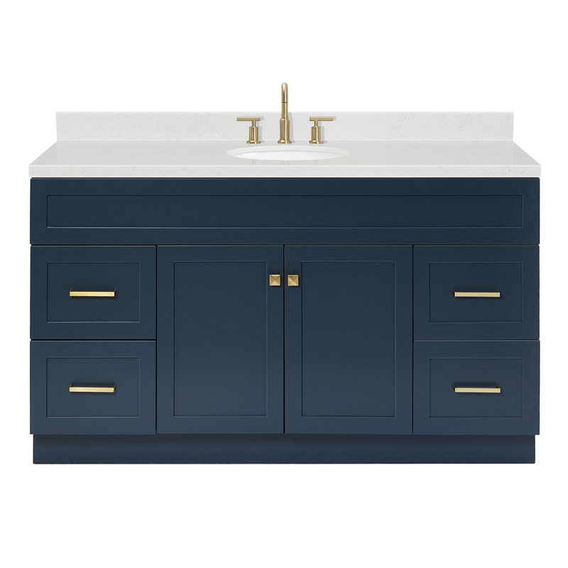 Meuble-lavabo sur pied simple 60 po avec plateau en quartz Abell, Bleu minuit
