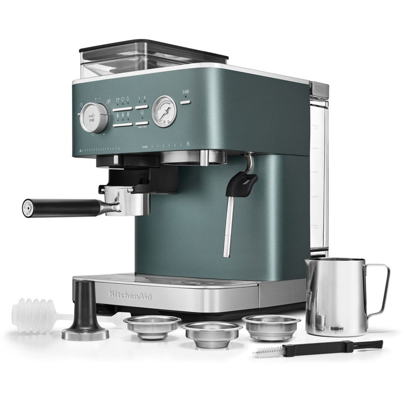 Semi Automatic Espresso Machine with Burr Grinder in Juniper, Blue