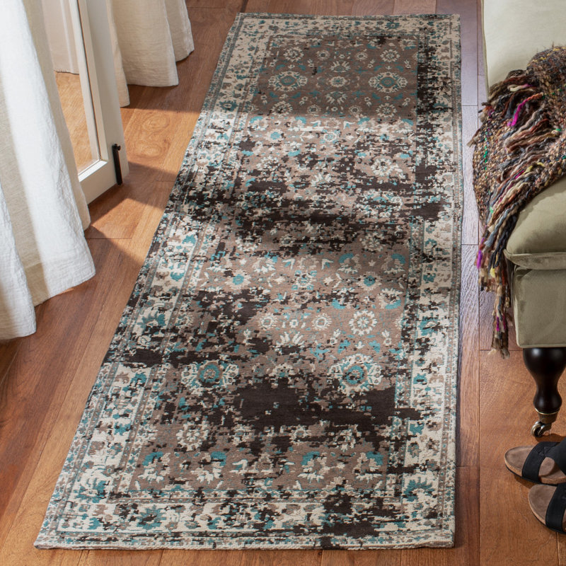 Tapis bleu/beige Albion, Tapis de couloir 2 pi 3 po x 8 pi