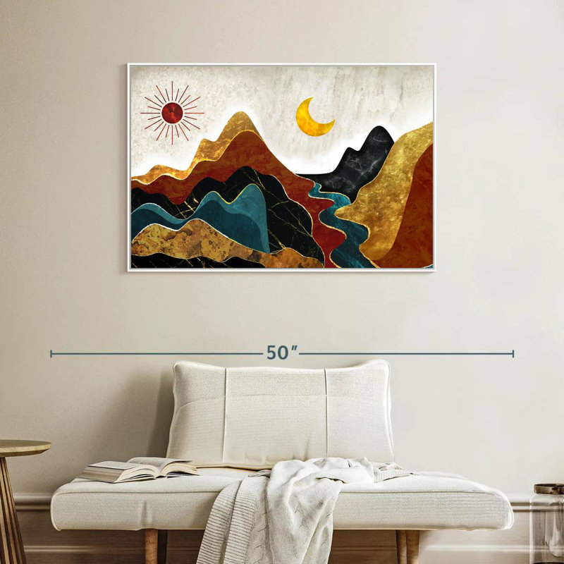 Paysage de montagne texturé abstrait, Cadre flottant blanc, 40 po x 27 po