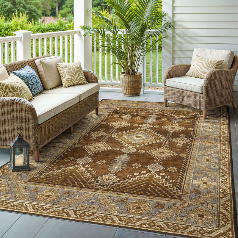 Arjay Faded Nomadic Brown/ Grey Indoor-Outdoor Rug, Rectangle 6'7" x 9'4"