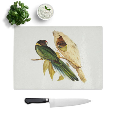 Tempered Glass Yellow-Collared Parakeets by Elizabeth Gould Chopping Board