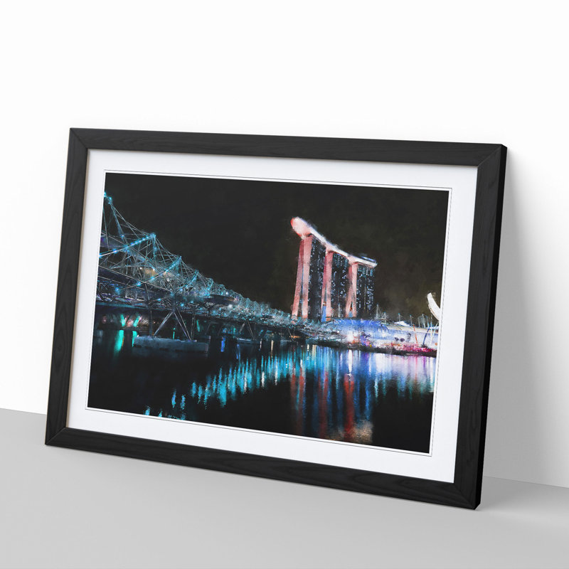 Helix Bridge at Marina Bay in Singapore - Framed Print, 36cm H x 48cm W x 2cm D, Black Framed