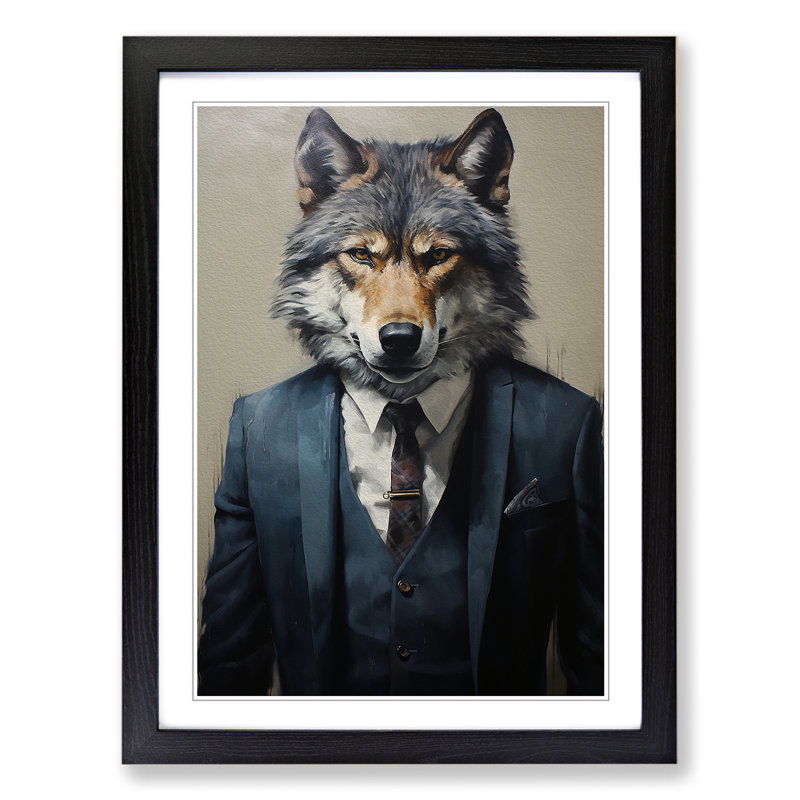 XYZ-FRM-V1223-1701 Wolf Painting - Single Picture Frame Print on Wood, 46cm H x 34cm W x 2cm D, Black