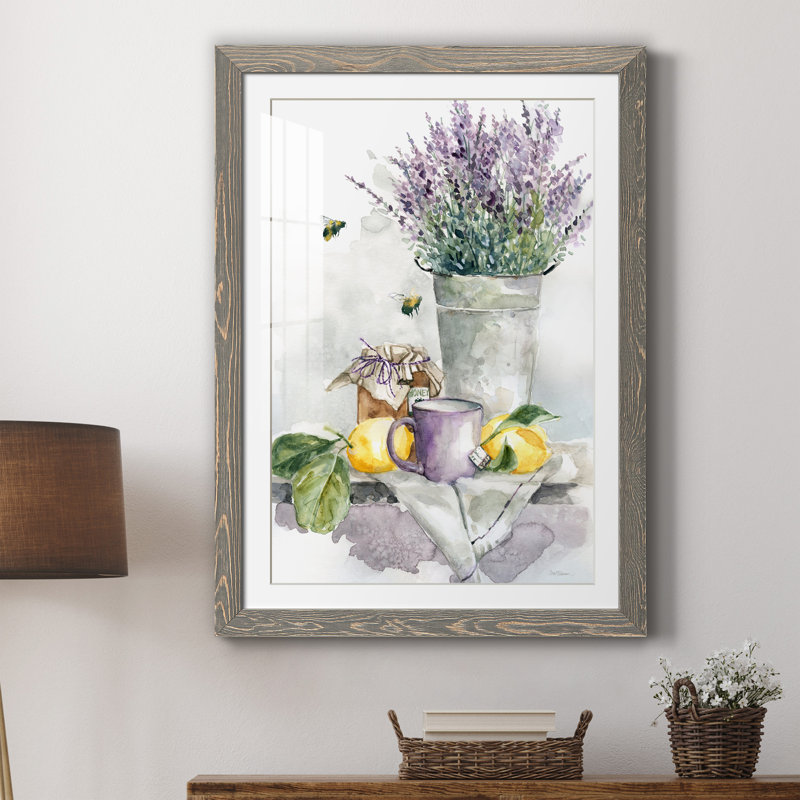 Lavande, citron et miel - peinture sur cadre, H 44 po x l 31 po x P 1 po, Encadré gris