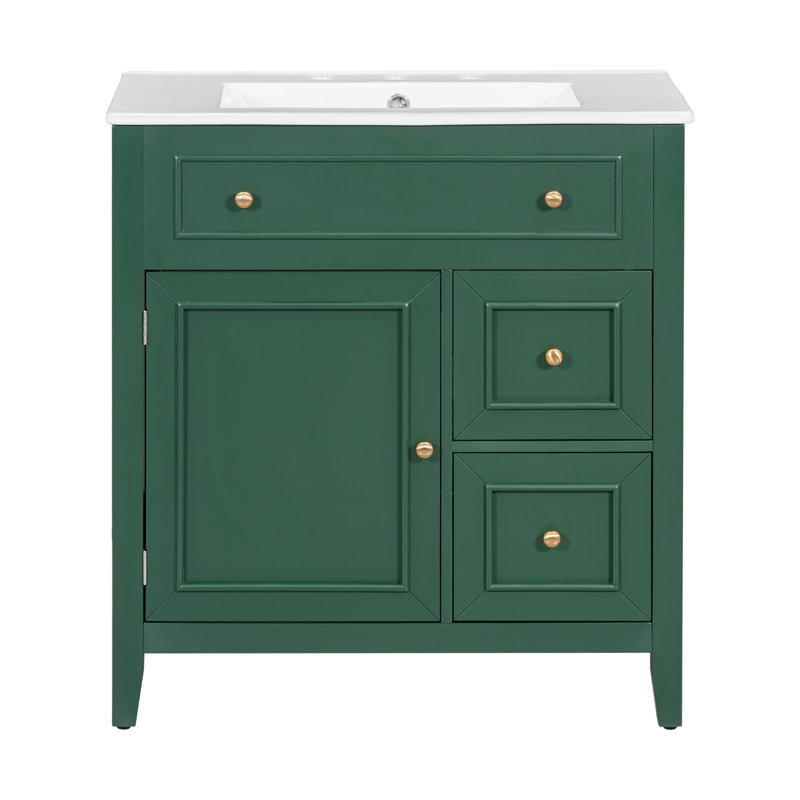 Meuble-lavabo 30 po avec comptoir d'évier, Vert/doré