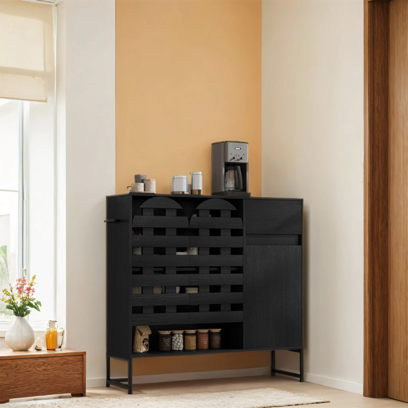 Buffet décoratif avec porte tissée noire 44,49 pouces avec fonction de rangement, Noir