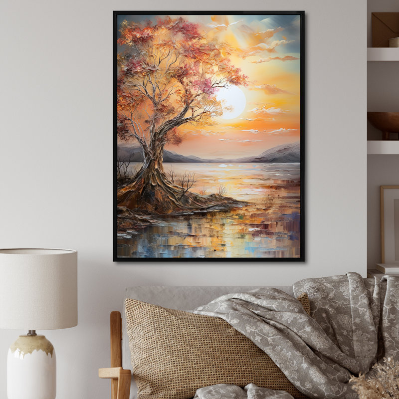 Sunrise Charm liquide Art III, Cadre flottant noir, H 32 po x l 16 po