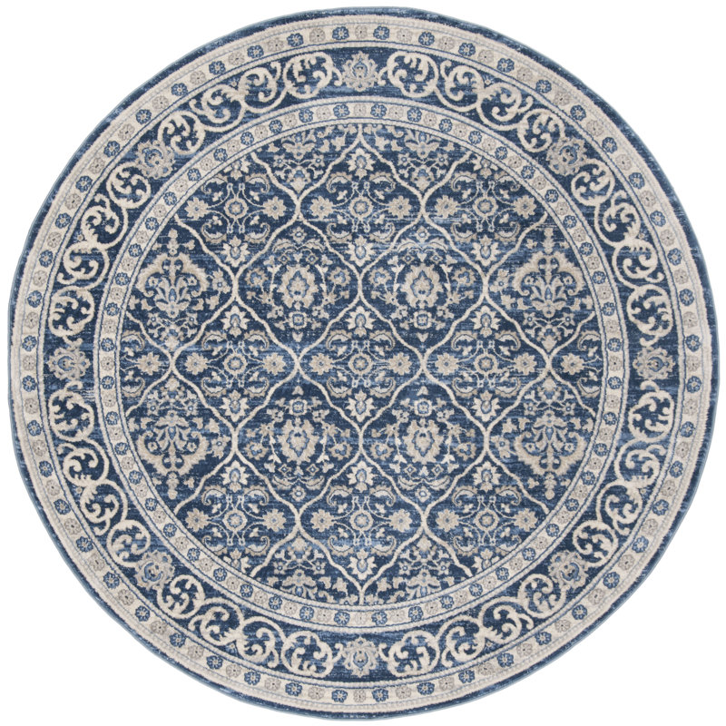 Tapis bleu marine / gris clair Llana, Rond 5 pi